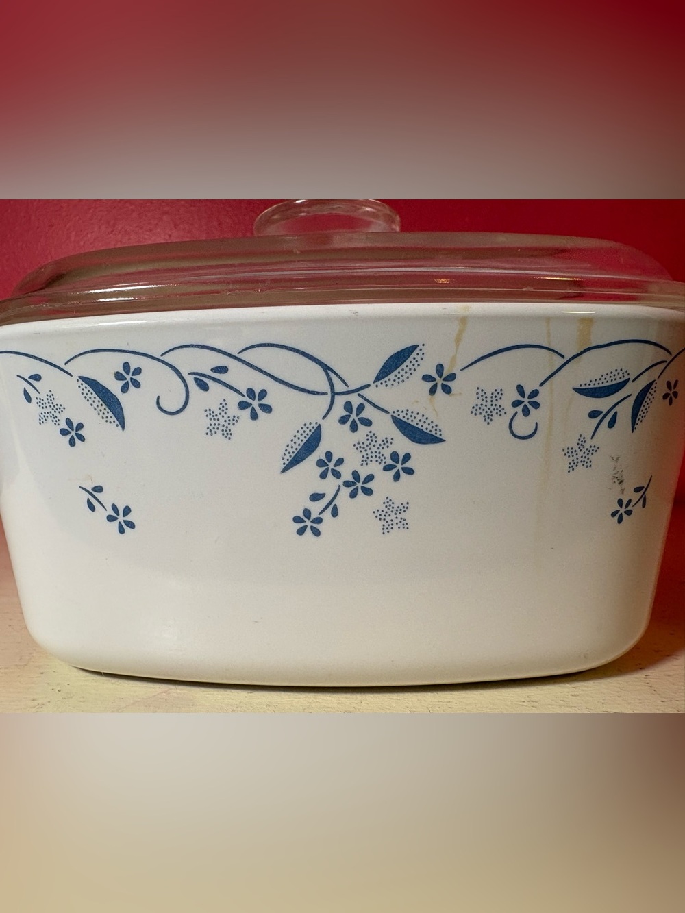 VINTAGE Corningware White Covered Casserole Dish Provencial Blue Design Kitchen
